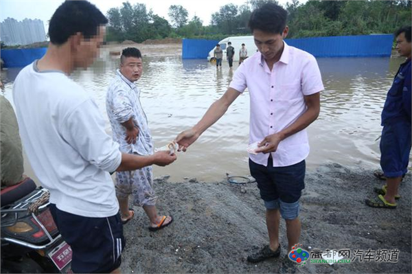 组图：郑州村民积水里捞车牌 一个牌要百元